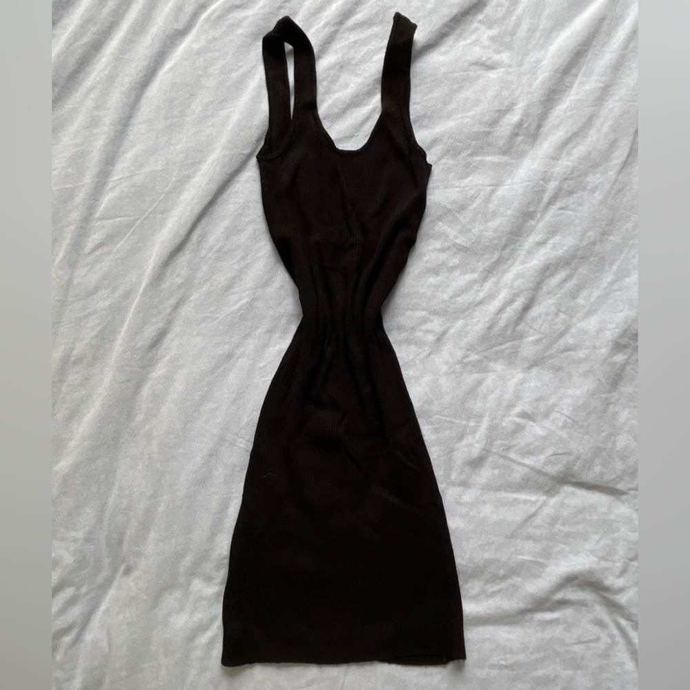 Low Back Black Sleeveless Ribbed Bershka Dress